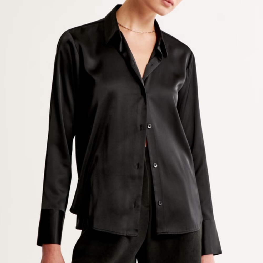 Abercrombie & Fitch (A&F) - Long-Sleeve Satin Style Button-Up Shirt